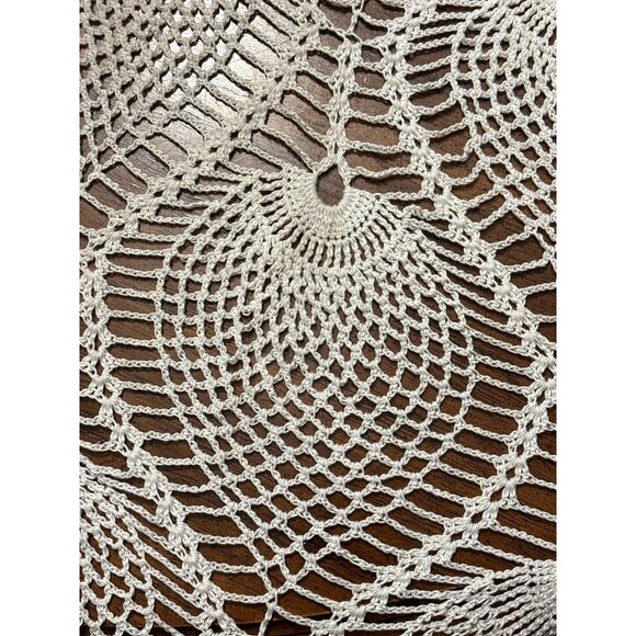 Vintage Round Crochet Tablecloth 95" Diameter Pineapple Design Ivory Cotton Hand - Picture 2 of 5